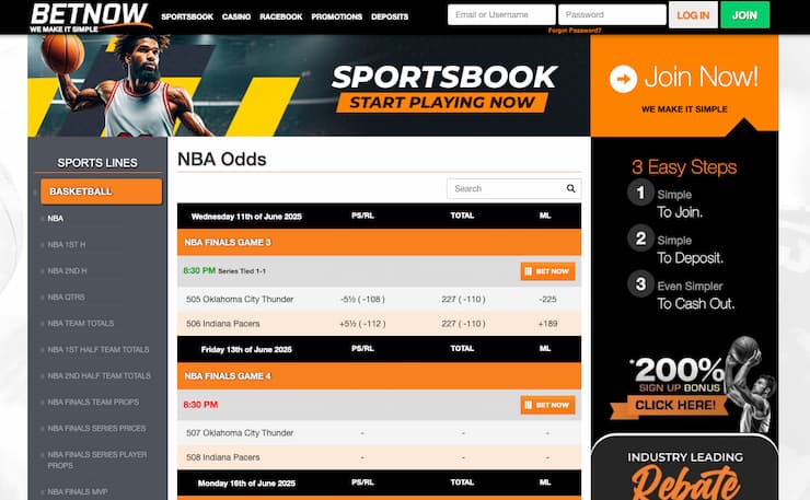 A snapshot of BetNow, one of our top rated darts sportsbooks.